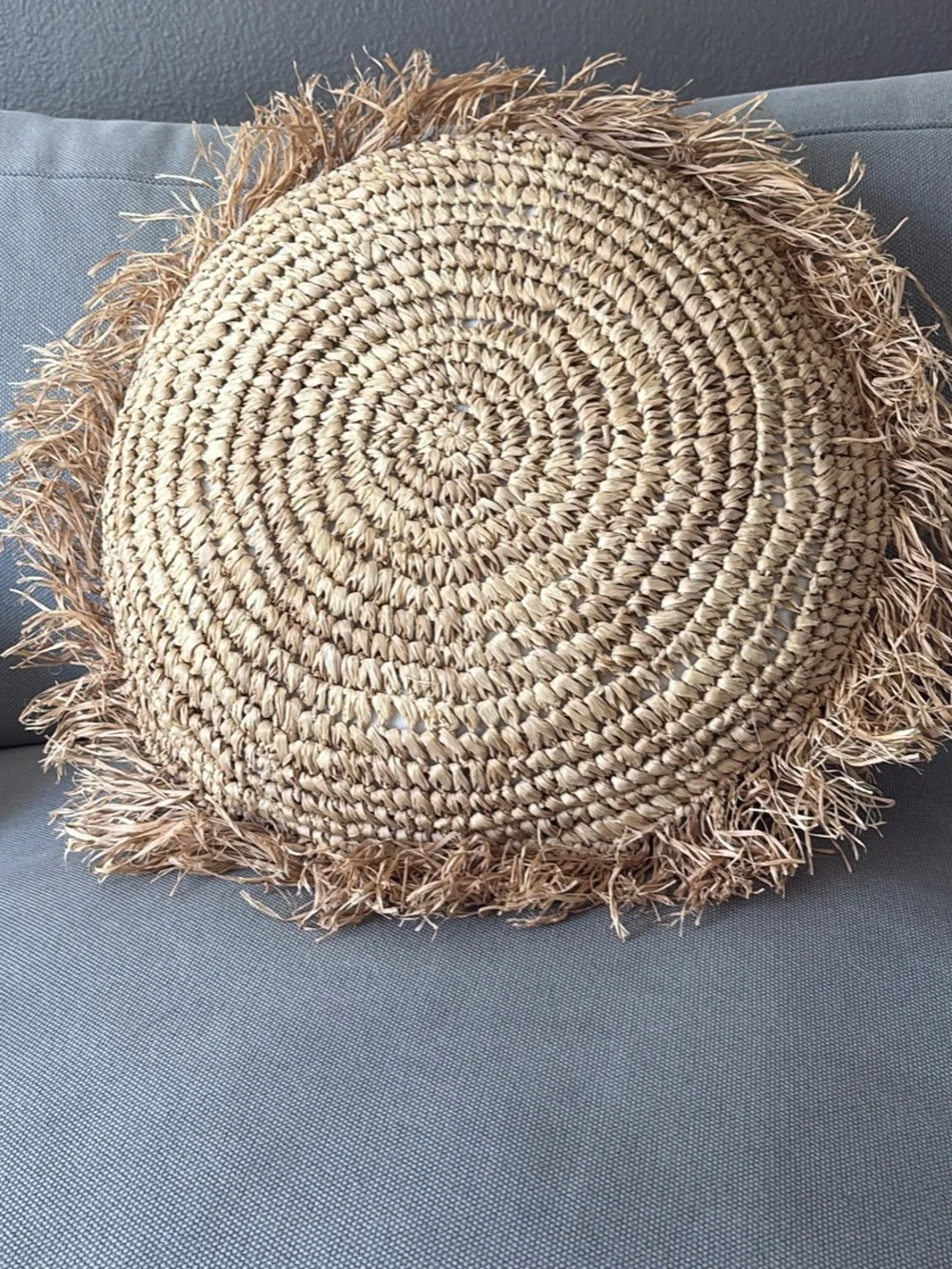 Natural raffia Bali coastal Straw Round Decorative Pillow - Beige